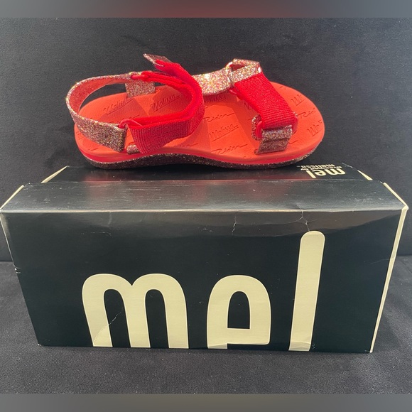 Mini Melissa Glittery Rubber Sandals with Velcro Straps in Red USA Size 3 NEW - Picture 1 of 5
